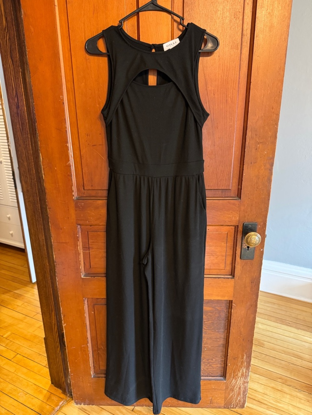 Gilli Black Ribbed Sleeveless Jumpsuit